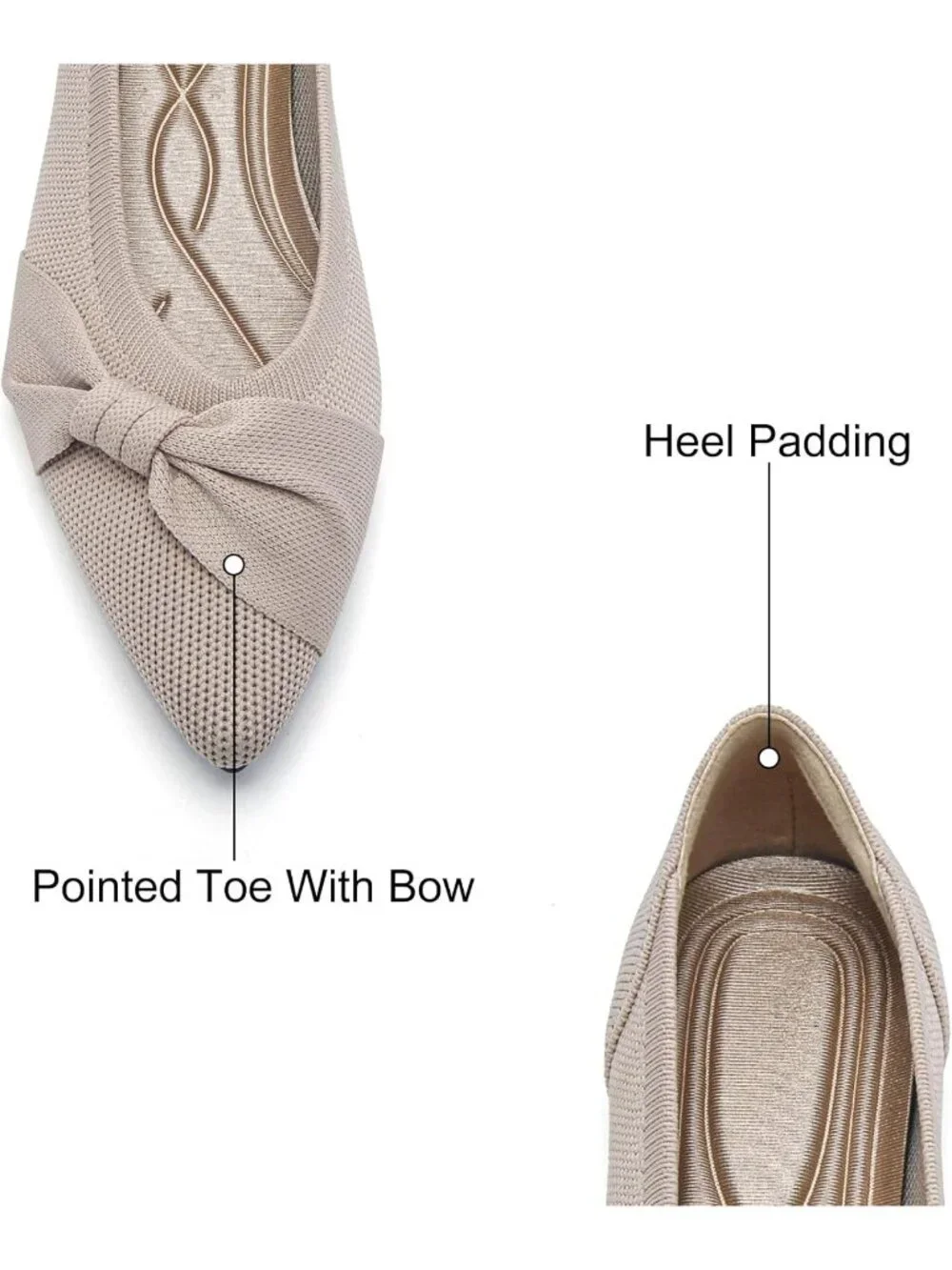 Women's Nude Mesh Comfortable Ballet Flats Pointed Toe Lightweight Casual Shoes